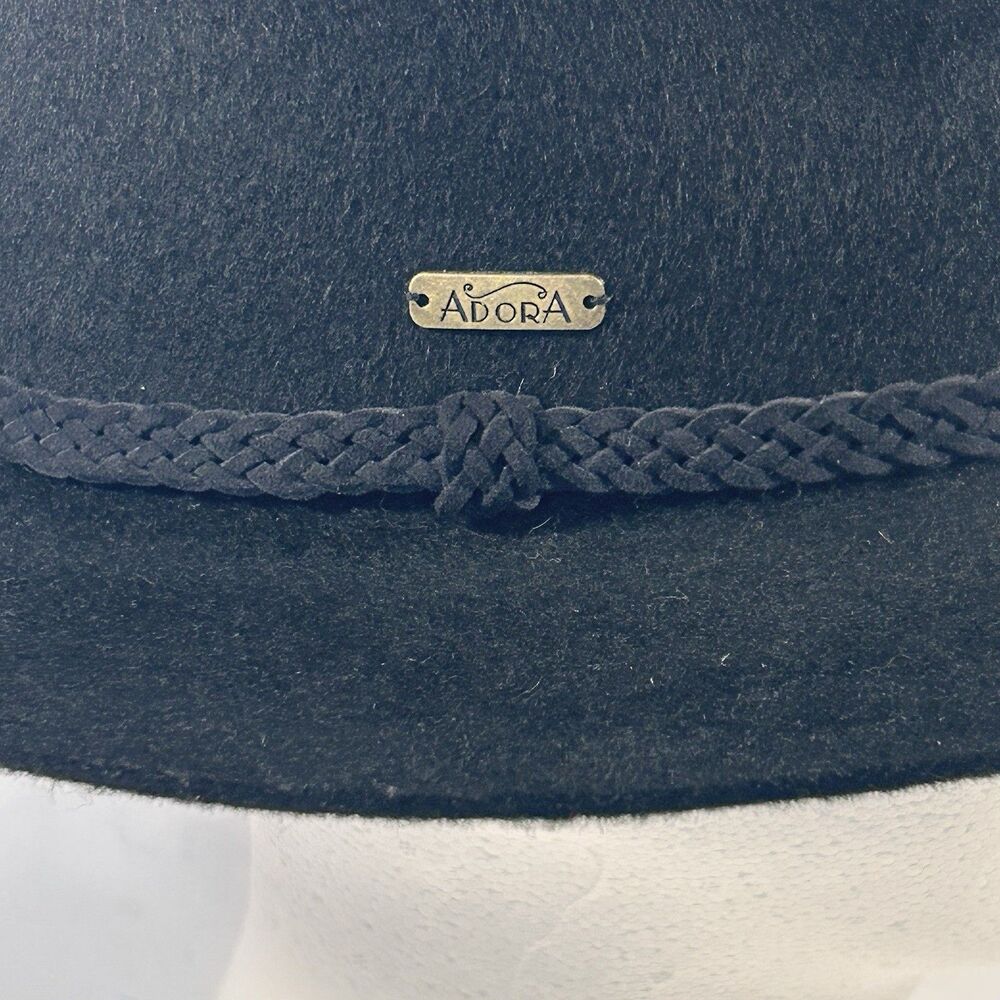 Adora Western Style Wool Hat Black Braided Leather Accent One Size USA Made - Picture 3 of 12